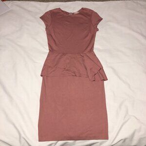 Love…ady dusty pink/mauve fitted midi short sleeve peplum dress. Size Small.